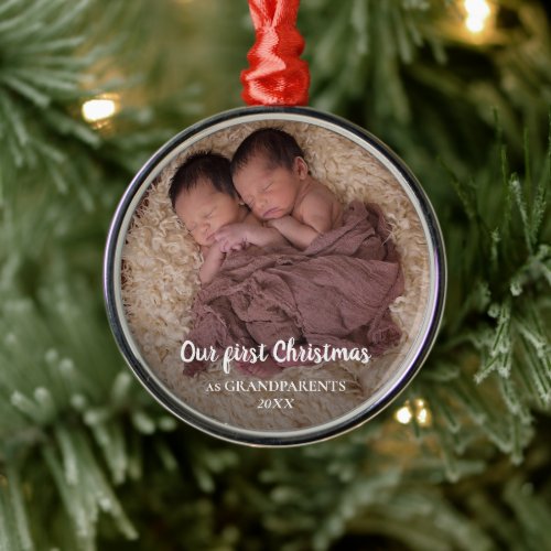 Our First Christmas As Grandparents Baby Photo Metal Ornament