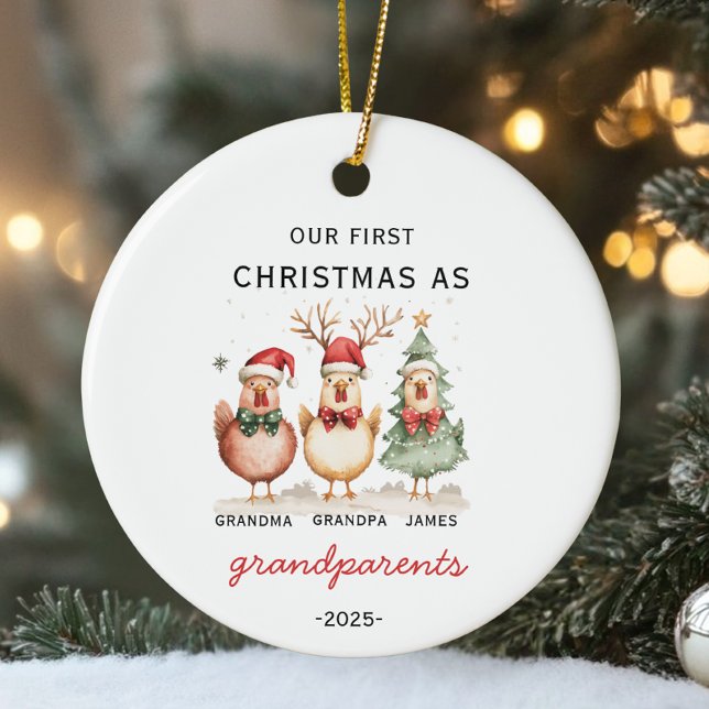 Our First Christmas as Grandparents Custom Chicken Ceramic Ornament (Creator Uploaded)