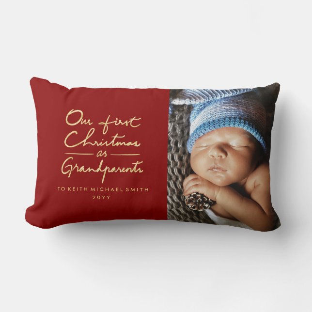 Our First Christmas as Grandparents Custom Photo Lumbar Pillow (Front)