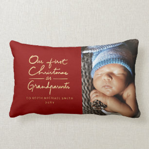 Our First Christmas as Grandparents Custom Photo Lumbar Pillow