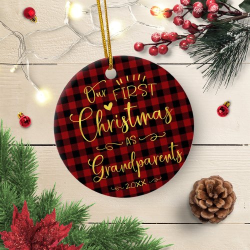 Our First Christmas As Grandparents Cute Rustic Ceramic Ornament