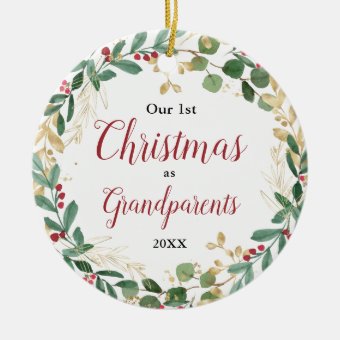 Our first Christmas as grandparents elegant photo Ceramic Ornament | Zazzle