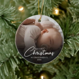 Our First Christmas As Grandparents Elegant Photo Ceramic Ornament