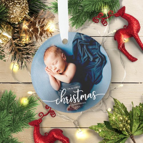 Our First Christmas As Grandparents Elegant Photo Ornament