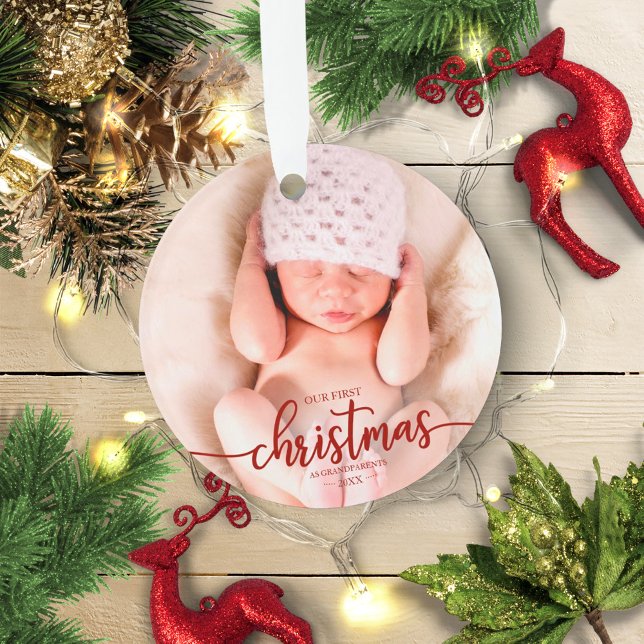 Our First Christmas As Grandparents Elegant Photo Ornament (Creator Uploaded)