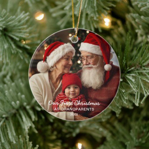 Our First Christmas As Grandparents Family Photo Ceramic Ornament