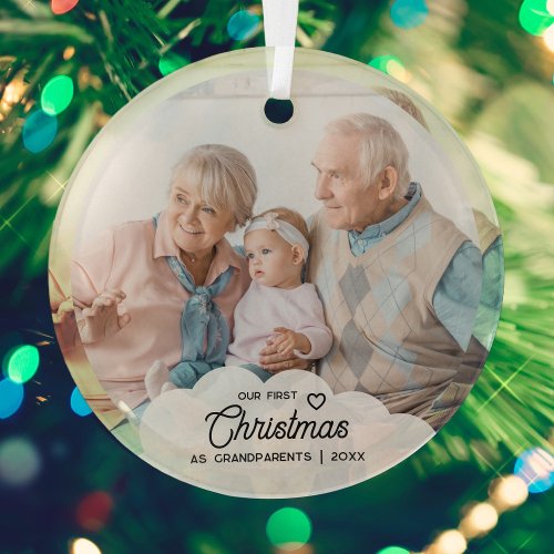 Our First Christmas As Grandparents Family Photo Glass Ornament