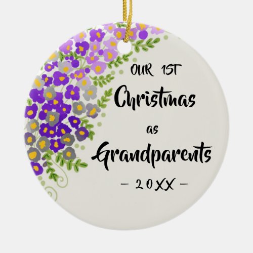 Our First Christmas as Grandparents Floral Photo Ceramic Ornament