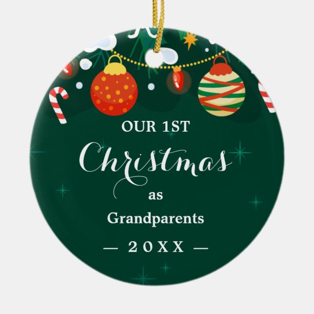 Our First Christmas as Grandparents Floral Photo Ceramic Ornament (Front)