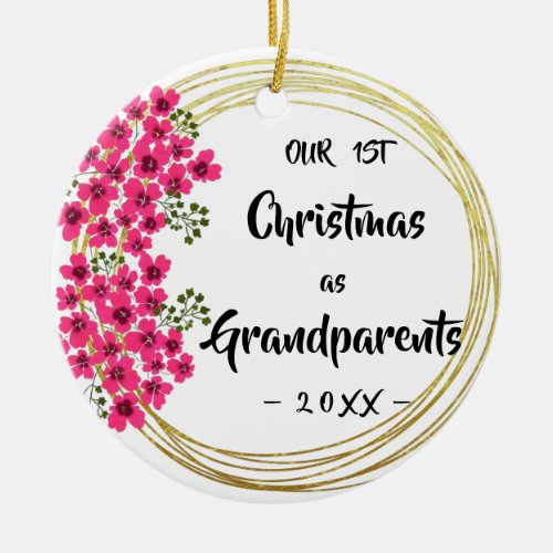 Our First Christmas as Grandparents Floral Photo Ceramic Ornament