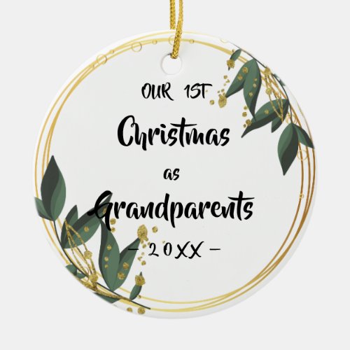 Our First Christmas as Grandparents Floral Photo Ceramic Ornament