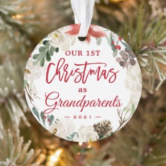 Our First Christmas as Grandparents Floral Photo Ornament