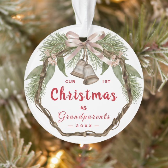 Our First Christmas as Grandparents Floral Photo Ornament (Tree)