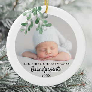 Our First Christmas As Grandparents Foliage Photo  Ceramic Ornament