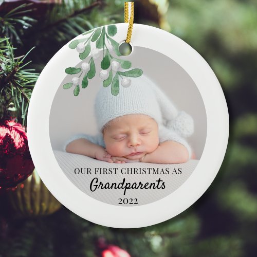 Our First Christmas As Grandparents Foliage Photo  Ceramic Ornament