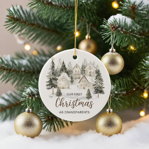 Our First Christmas as Grandparents Forest Trees Ceramic Ornament