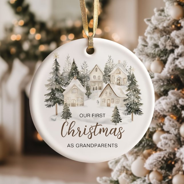 Our First Christmas as Grandparents Forest Trees Ceramic Ornament (Creator Uploaded)