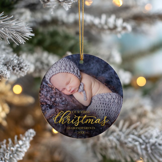 Our First Christmas As Grandparents Gold Foil Ceramic Ornament (Creator Uploaded)