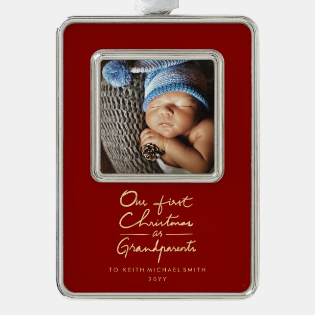 Our First Christmas as Grandparents Keepsake Photo Ornament (Front)