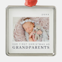 Our First Christmas as Grandparents Modern Chic Metal Ornament
