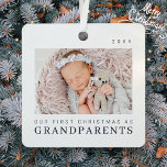 Our First Christmas as Grandparents Modern Chic Metal Ornament<br><div class="desc">Design is composed of modern chic typography with sans serif and serif font. Add a custom photo of baby and year.</div>