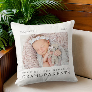 Our First Christmas as Grandparents Modern Chic Throw Pillow