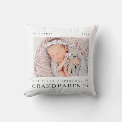 Our First Christmas as Grandparents Modern Chic Throw Pillow