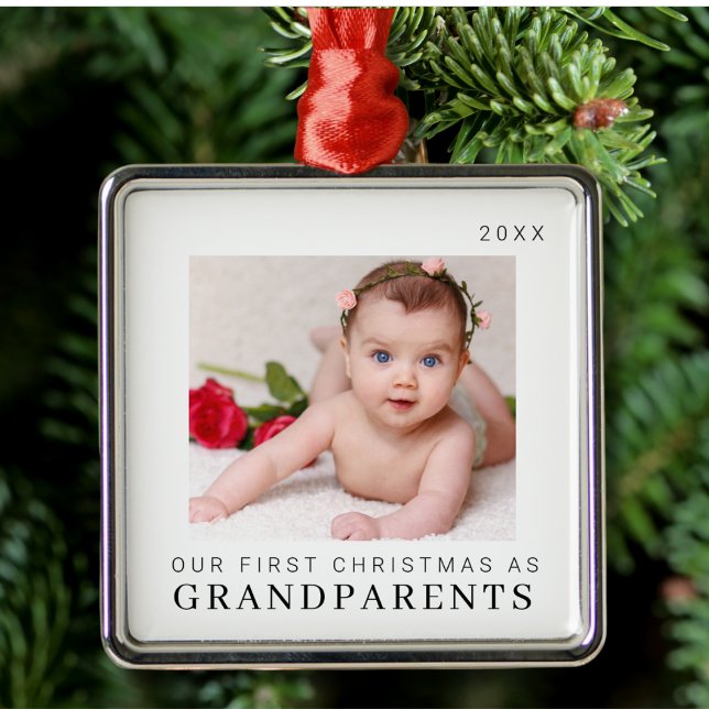 Our First Christmas as Grandparents Modern Metal Ornament (Creator Uploaded)