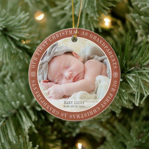 Our First Christmas As Grandparents Modern Photo Ceramic Ornament