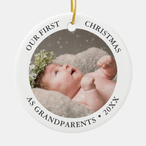 Our First Christmas as Grandparents Modern Photo Ceramic Ornament