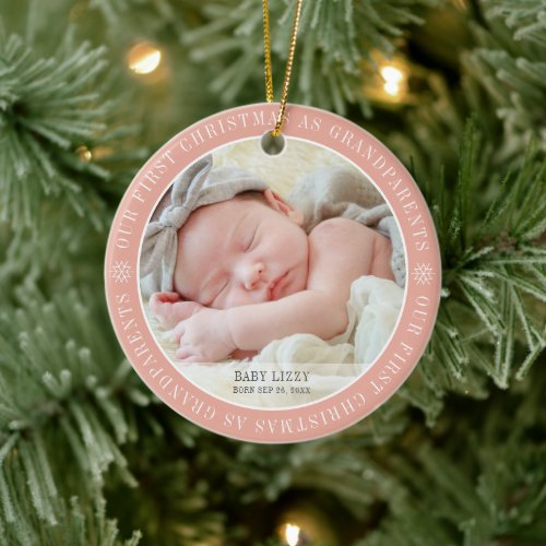 Our First Christmas As Grandparents Modern Photo Ceramic Ornament