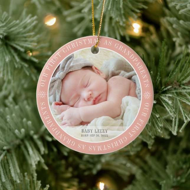 Our First Christmas As Grandparents Modern Photo Ceramic Ornament (Tree)