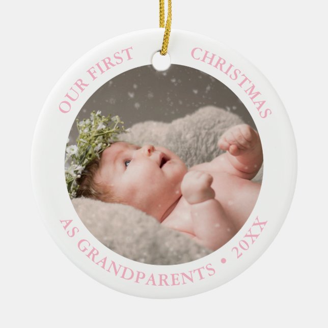 Our First Christmas as Grandparents Modern Photo Ceramic Ornament (Front)