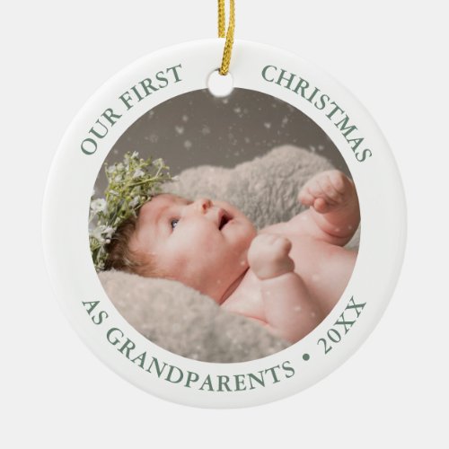 Our First Christmas as Grandparents Modern Photo Ceramic Ornament