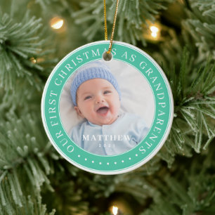 Our First Christmas As Grandparents Modern Simple Ceramic Ornament