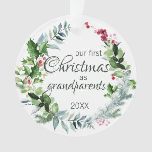 Our First Christmas as Grandparents Modern Wreath Ornament
