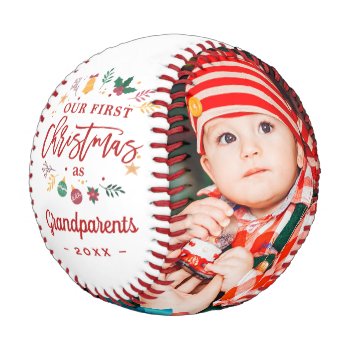 Our First Christmas As Grandparents Photo Baseball by UrHomeNeeds at Zazzle