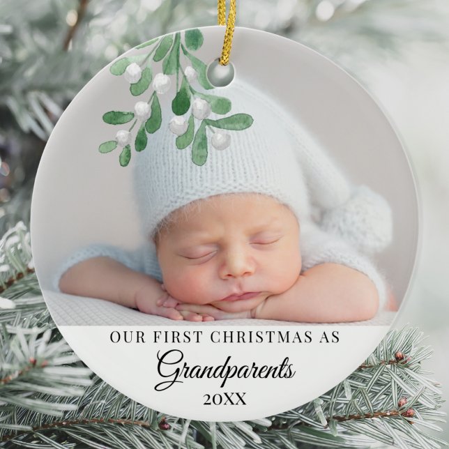 Our First Christmas As Grandparents Photo Ceramic Ornament (Creator Uploaded)