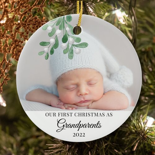 Our First Christmas As Grandparents Photo Ceramic Ornament