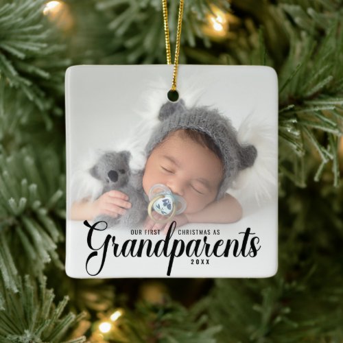 Our First Christmas As Grandparents Photo Ceramic Ornament