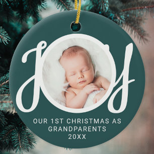 Our First Christmas As Grandparents Photo Green Ceramic Ornament