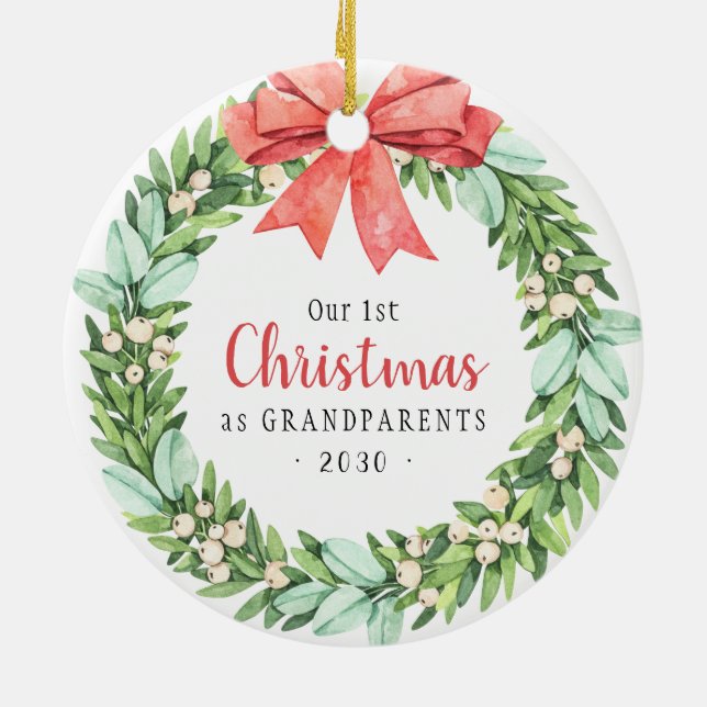 Our First Christmas As Grandparents Photo Holiday Ceramic Ornament (Back)