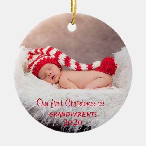 Our First Christmas As GrandparentsPhoto Holiday Ceramic Ornament
