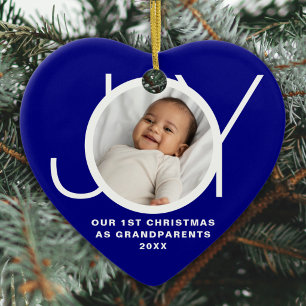 Our First Christmas As Grandparents Photo Joy Blue Ceramic Ornament