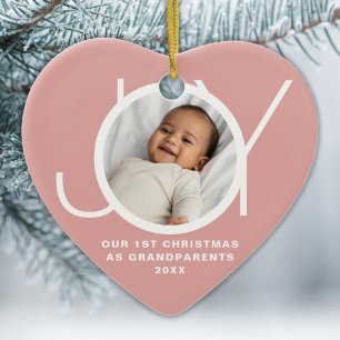 Our First Christmas As Grandparents Photo Joy Pink Ceramic Ornament