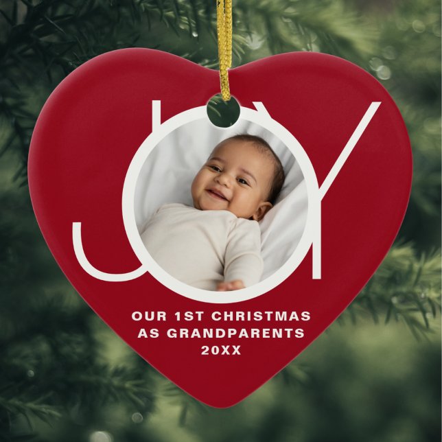 Our First Christmas As Grandparents Photo Red Ceramic Ornament (Creator Uploaded)
