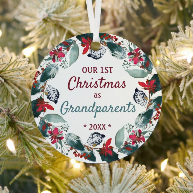 Our First Christmas as Grandparents Photo Wreath  Metal Ornament (Insitu)
