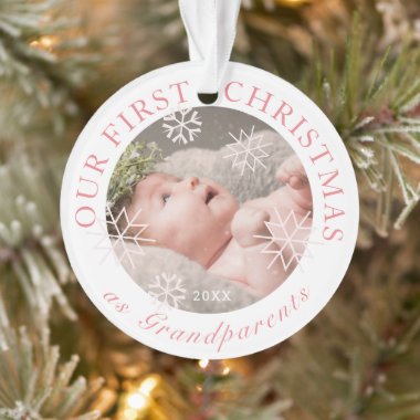 Our First Christmas as Grandparents Pink Photo Ornament