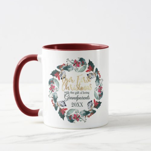 Our First Christmas as Grandparents Red Floral Mug