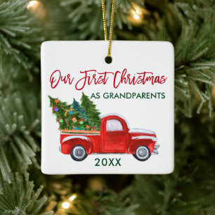 Our First Christmas as Grandparents Red Truck Ceramic Ornament